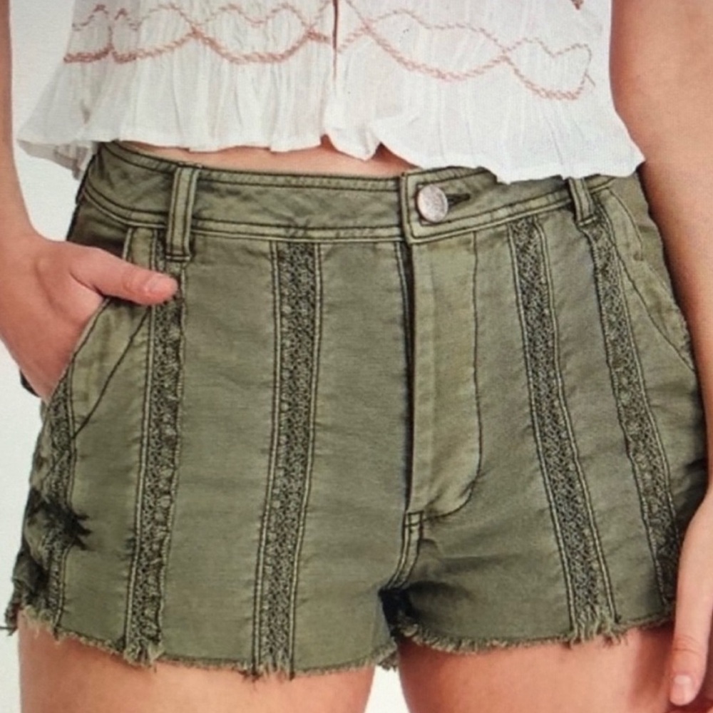 Green Free People Denim and Lace Shorts